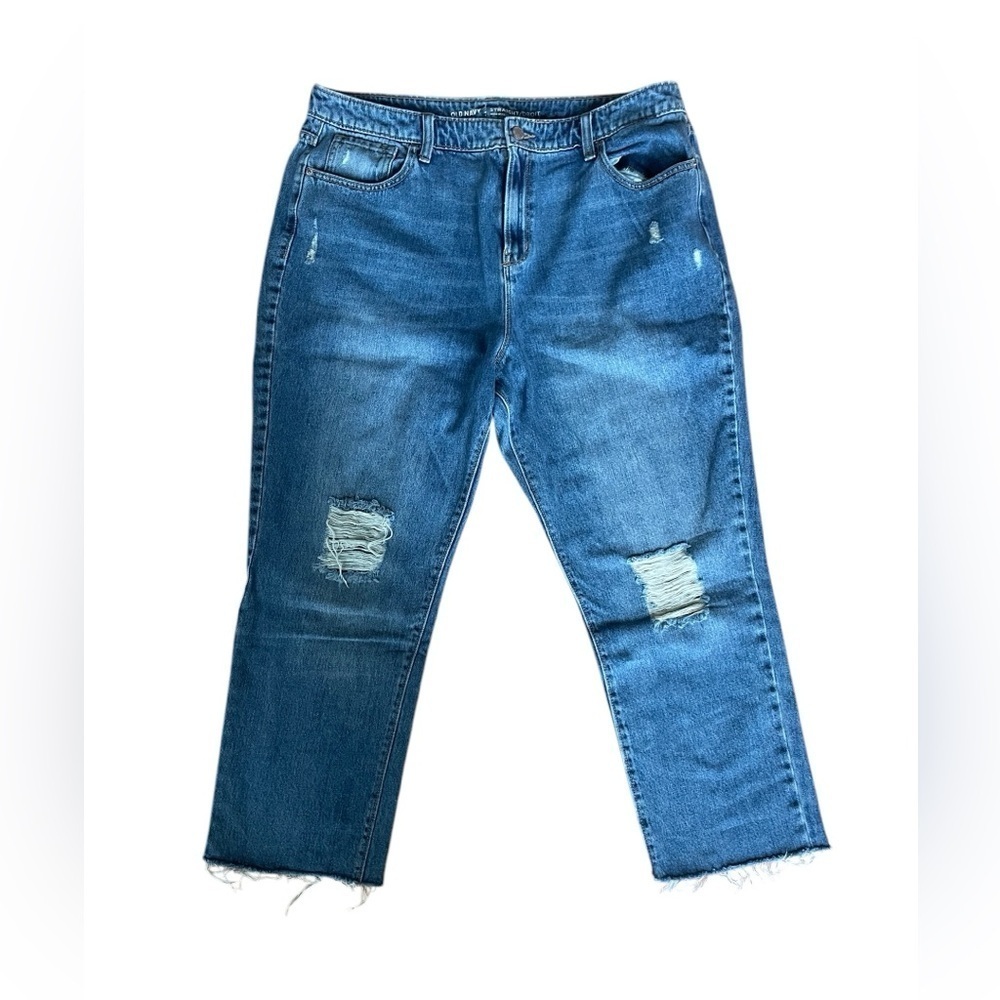 Old Navy Hi Rise Straight/Droit Distressed Denim Cropped Jeans